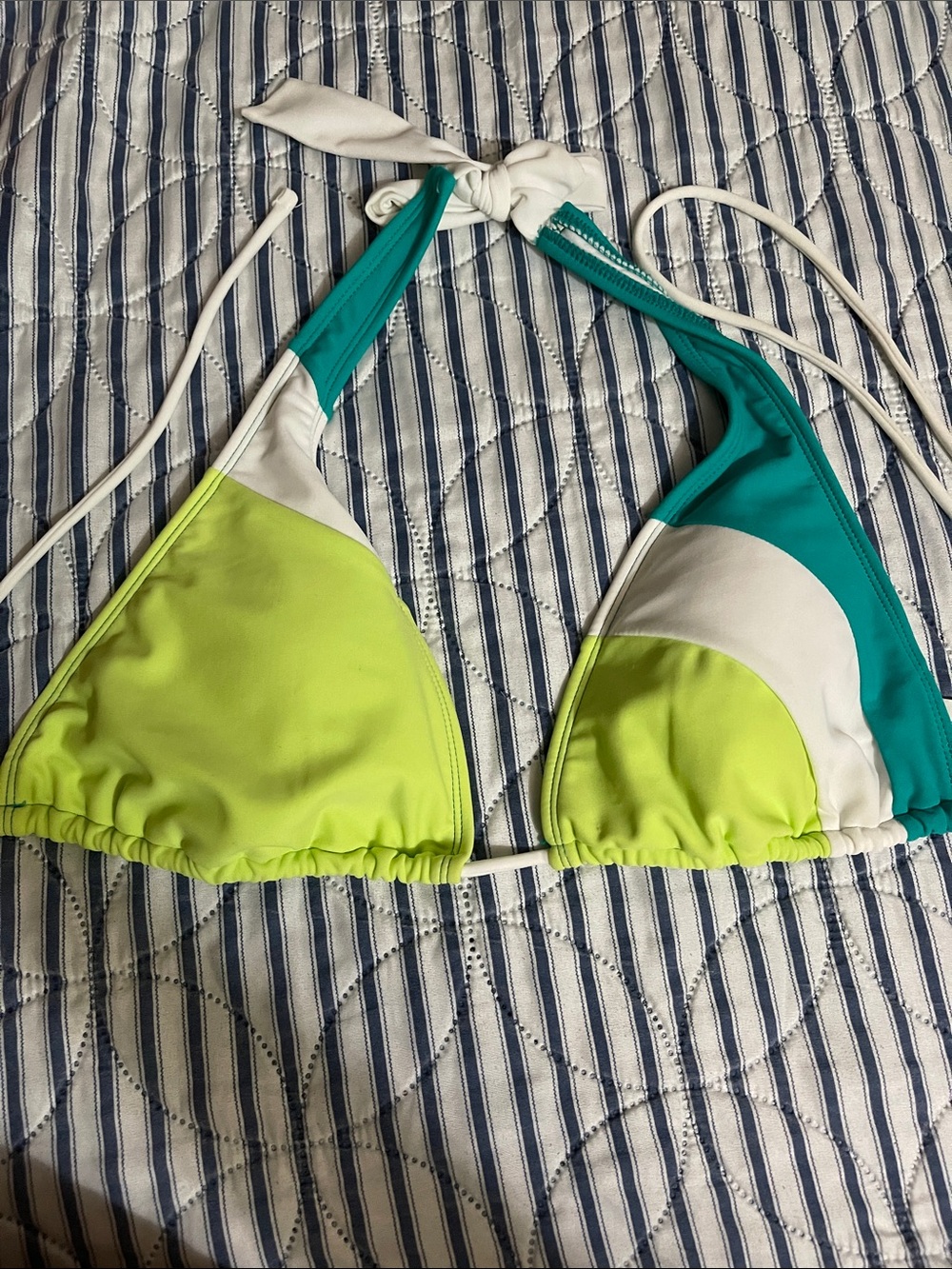 New! Women's Lime Green & Teal Halter Triangle Swim Top -